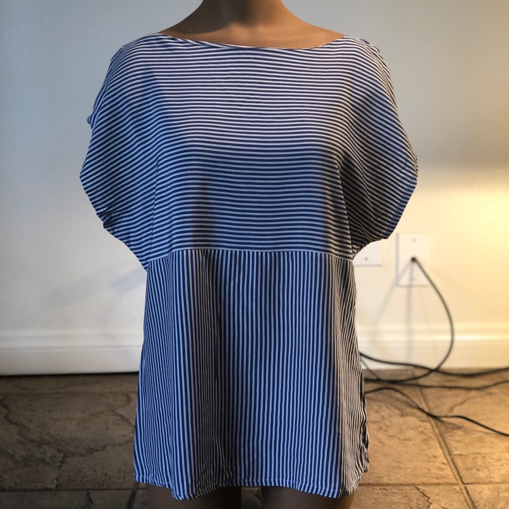 Blue and white striped, basic blouse